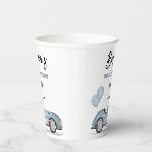 ヴィンテージブルーレースカー2速い男の子バースデーパーティー 紙コップ (右)