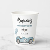 ヴィンテージブルーレースカー2速い男の子バースデーパーティー 紙コップ (正面)