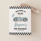 ヴィンテージブルーレースカー2速誕生日歓迎 ポスター