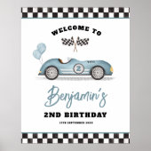 ヴィンテージブルーレースカー2速誕生日歓迎 ポスター (正面)