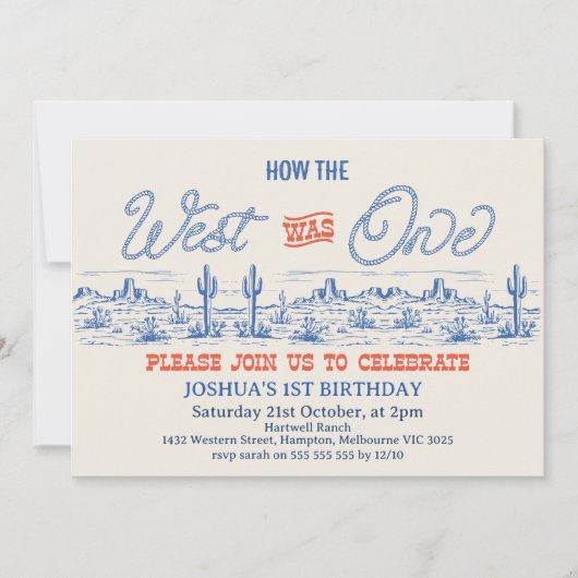 ヴィンテージブルーロデオウェストは1歳の誕生日だった 招待状 (正面)