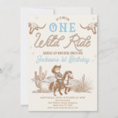 ヴィンテージブルーロデオボーイズワイルドイヤー1歳の誕生日 招待状 (正面)