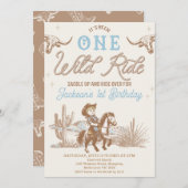 ヴィンテージブルーロデオボーイズワイルドイヤー1歳の誕生日 招待状 (正面/裏面)