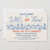 ヴィンテージブルーロデオワイルドと3歳の誕生日 招待状 (正面)