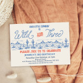 ヴィンテージブルーロデオワイルドと3歳の誕生日 招待状