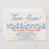 ヴィンテージブルーロデオ3歳の誕生日 招待状 (正面)
