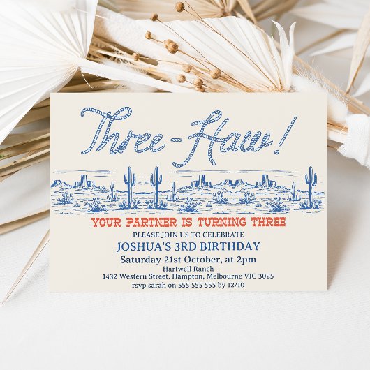ヴィンテージブルーロデオ3歳の誕生日 招待状