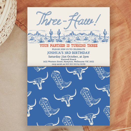 ヴィンテージブルーロデオ3歳の誕生日 招待状