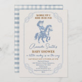 ヴィンテージブルーロープフレームカウボーイベビーシャワー 招待状 (正面/裏面)