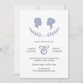 ヴィンテージブルーローレル新郎新婦シルエット結婚ズ 招待状 (正面)