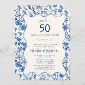ヴィンテージブルーワイルドフラワーズ50thバースデーパーティー 招待状 (正面/裏面)