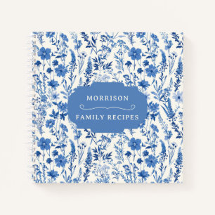 ヴィンテージブルーワイルドフラワーパーソナライズされたレシピ ノートブック