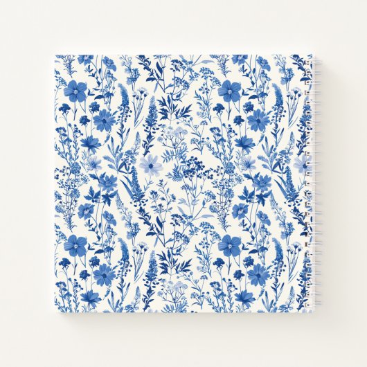 ヴィンテージブルーワイルドフラワーパーソナライズされたレシピ ノートブック (裏面)