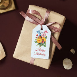 ヴィンテージブルーワイルドフラワーブーケハッピーバースデー ギフトタグ