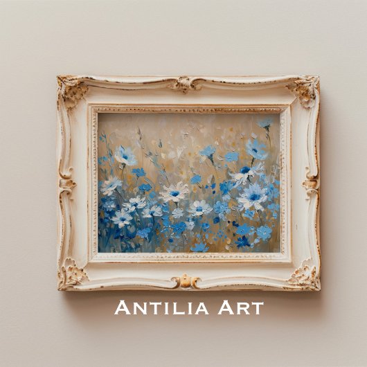 ヴィンテージブルーワイルドフラワー絵を描フィールド植物学 ポスター