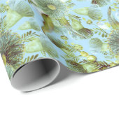 ヴィンテージブルーワトルとユーカリ ラッピングペーパー (ロールコーナー)