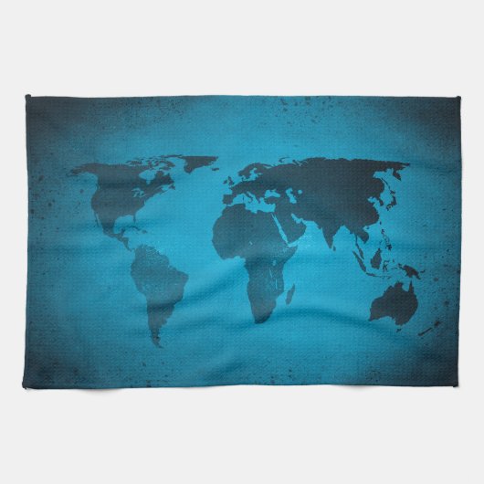 ヴィンテージブルーワールドマップ キッチンタオル (横)