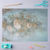 ヴィンテージブルー古い色彩の鮮やか壁の白い英語のバラ 薄葉紙 (クラフト)