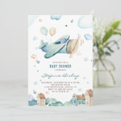 ヴィンテージブルー水彩飛行機ボーイベビーシャワー 招待状 (スタンド正面)