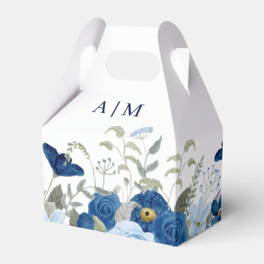 ヴィンテージブルー水色フローラ結婚 フェイバーボックス (正面サイド)
