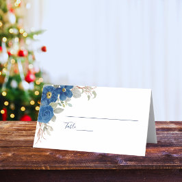 ヴィンテージブルー水色フローラ結婚 プレイスカード