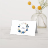 ヴィンテージブルー水色フローラ結婚 プレイスカード (裏面)