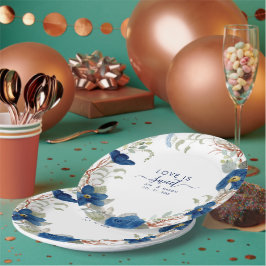 ヴィンテージブルー水色フローラ結婚 ペーパープレート