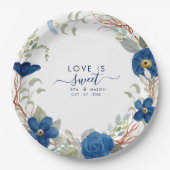 ヴィンテージブルー水色フローラ結婚 ペーパープレート (正面)