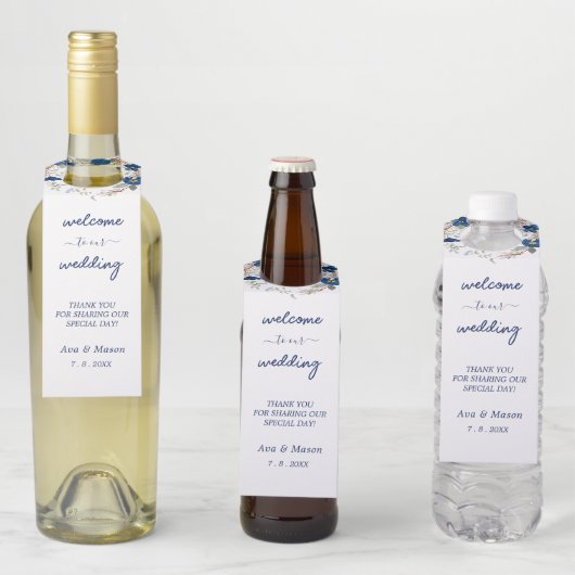 ヴィンテージブルー水色フローラ結婚 ボトルネックタグ (インサイチュ)