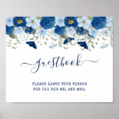 ヴィンテージブルー水色フローラ結婚 ポスター (正面)