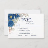 ヴィンテージブルー水色フローラ結婚 出欠カード (正面)