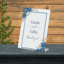 ヴィンテージブルー水色フローラ結婚 台座サイン