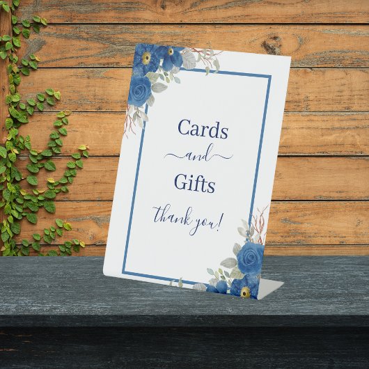 ヴィンテージブルー水色フローラ結婚 台座サイン