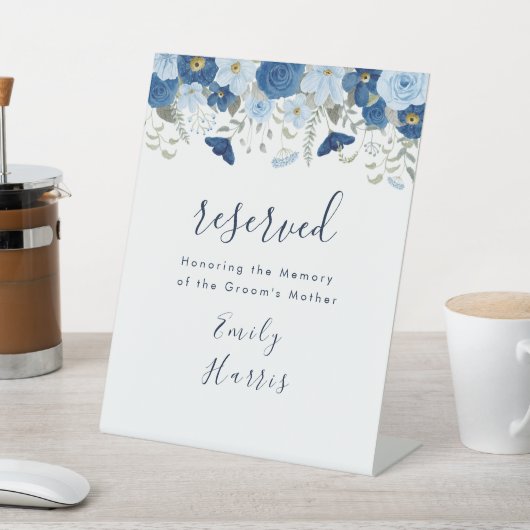 ヴィンテージブルー水色フローラ結婚 台座サイン (インサイチュ)