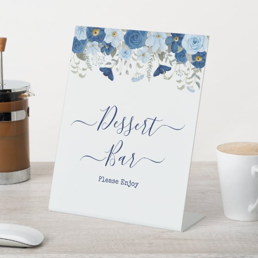 ヴィンテージブルー水色フローラ結婚 台座サイン (インサイチュ)