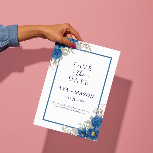 ヴィンテージブルー水色フローラ結婚 招待状