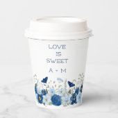 ヴィンテージブルー水色フローラ結婚 紙コップ (正面)