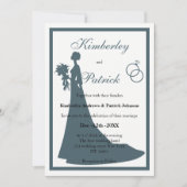 ヴィンテージブルー白の花嫁シルエット結婚ズ 招待状 (正面)
