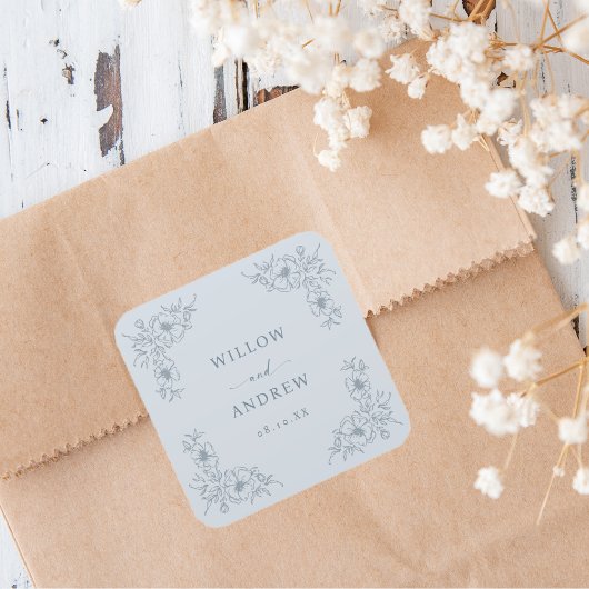 ヴィンテージブルー結婚ステッカー スクエアシール