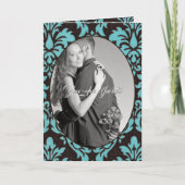 ヴィンテージブルー結婚ダマスク写真の2倍 招待状 (正面)