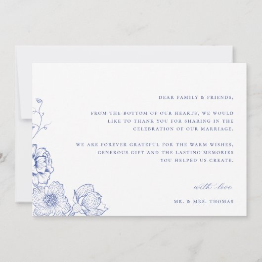 ヴィンテージブルー結婚フローラの写真 サンキューカード (裏面)