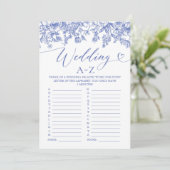 ヴィンテージブルー結婚フローラのA-Zブライダルシャワーゲーム 招待状 (スタンド正面)