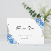 ヴィンテージブルー結婚フローラサンキューカード サンキューカード (スタンド正面)