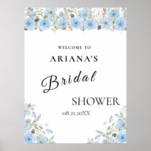 ヴィンテージブルー結婚フローラ標識 ポスター (正面)