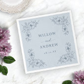 ヴィンテージブルー結婚フローラ スタンダードカクテルナプキン