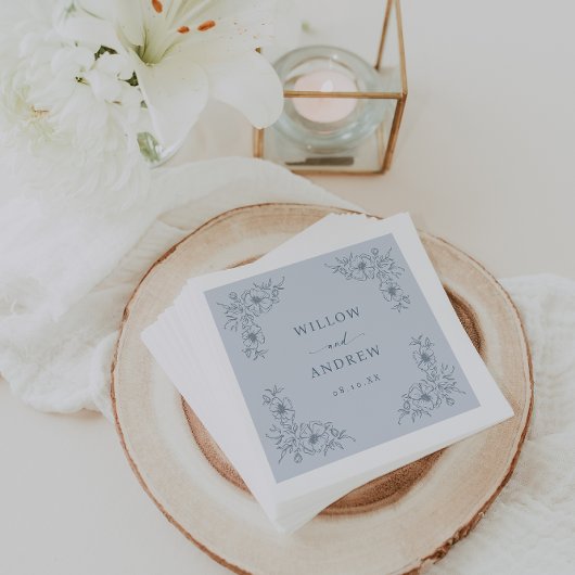 ヴィンテージブルー結婚フローラ スタンダードカクテルナプキン