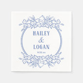 ヴィンテージブルー結婚フローラ スタンダードカクテルナプキン (正面)