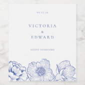 ヴィンテージブルー結婚フローラ ワインラベル (シングルラベル)