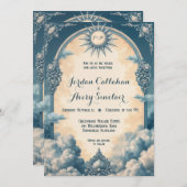 ヴィンテージブルー結婚式招待状とSun and Cloud 招待状 (正面/裏面)