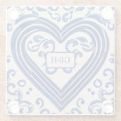 ヴィンテージブルー絵を描セラミックルルックカップル用ハート ガラスコースター (裏面)